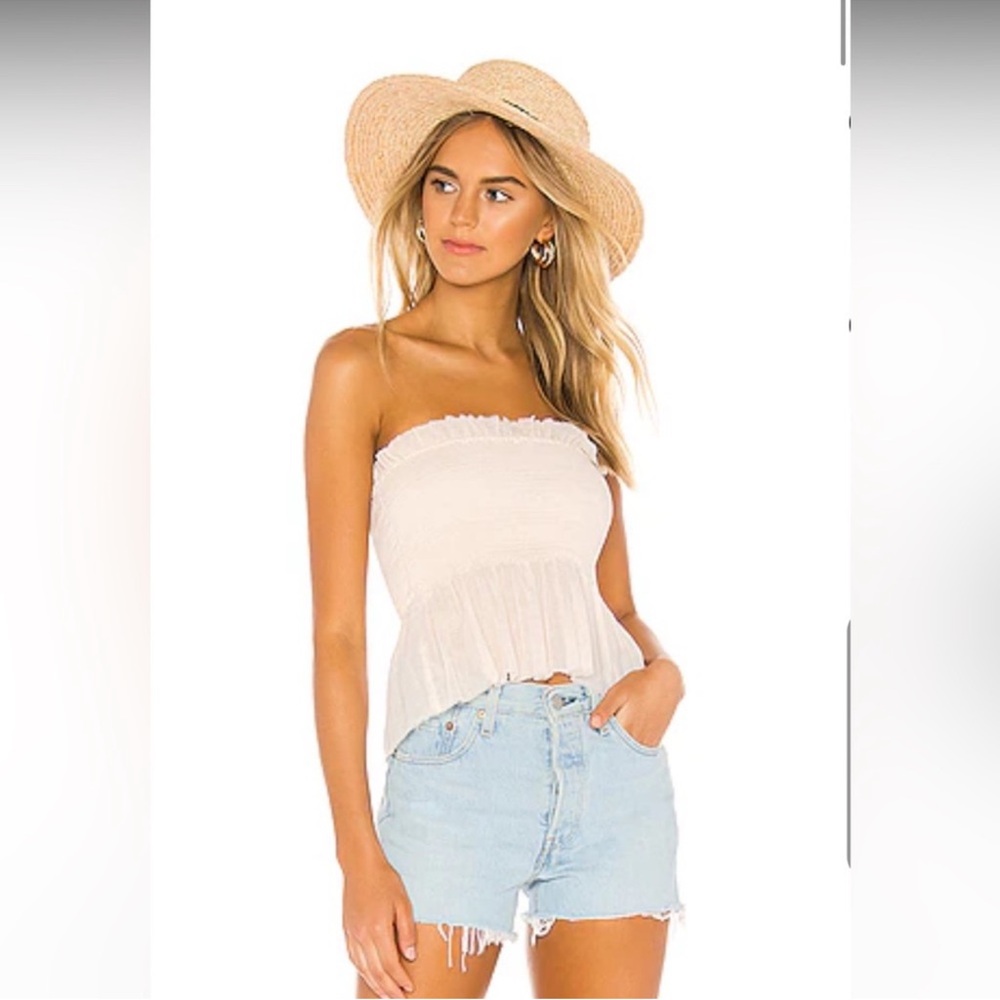 INDAH Greta Ruffled Strapless Crop Top in Opal